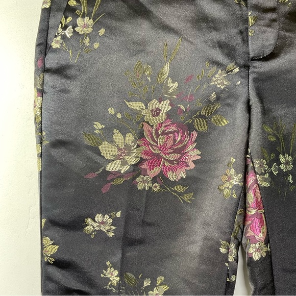Zara Pants Silk Kimono Asian Floral Black Pink Size S Ankle Trousers - Picture 6 of 15